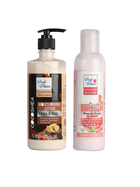 

Pink Plums 2 Pcs Cocoshea Face & Body Moisturising with Body Lotion Cleansing Milk 700 ml, Multi