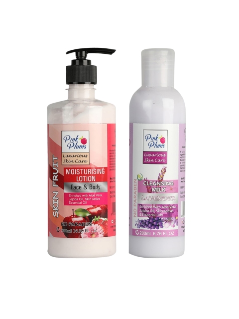 

Pink Plums 2 Pcs Face & Body Moisturising with Body Lotion Cleansing Milk 700 ml, Multi