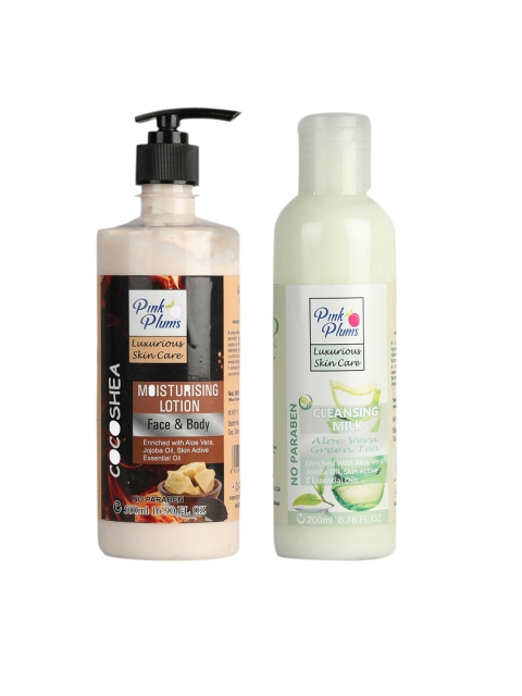 

Pink Plums 2 Pcs Face & Body Moisturising with Body Lotion Cleansing Milk 700 ml, Multi