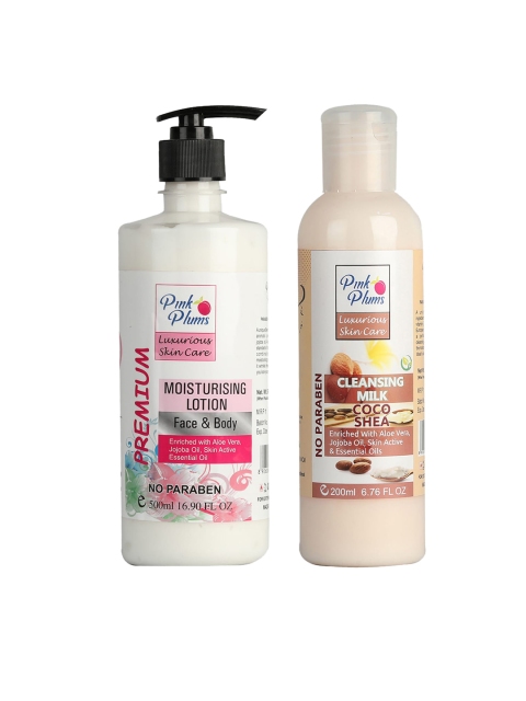 

Pink Plums 2 Pcs Cocoshea Face & Body Moisturising with Body Lotion Cleansing Milk 700 ml, Multi