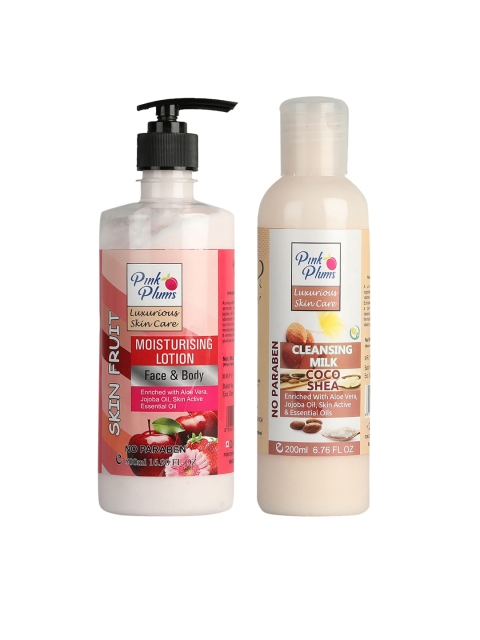 

Pink Plums 2 Pcs Cocoshea Face & Body Moisturising with Body Lotion Cleansing Milk 700 ml, Multi