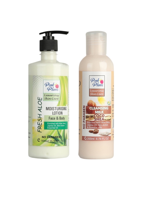 

Pink Plums 2 Pcs Aloevera Face & Body Moisturising with Body Lotion Cleansing Milk 700 ml, Multi