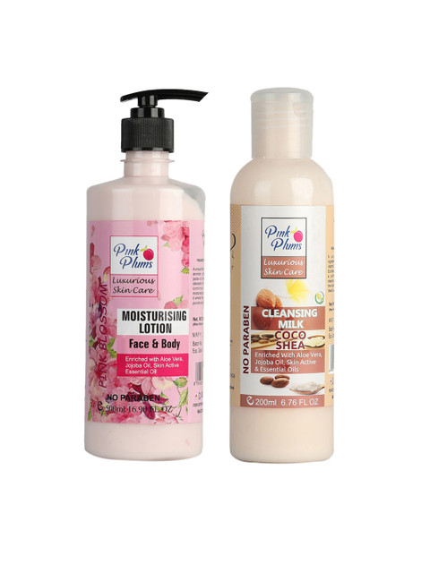 

Pink Plums 2 Pcs Cocoshea Face & Body Moisturising with Body Lotion Cleansing Milk 700 ml, Multi