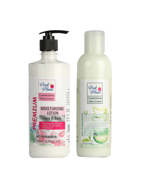 

Pink Plums 2 Pcs Face & Body Moisturising with Body Lotion Cleansing Milk 700 ml, Multi
