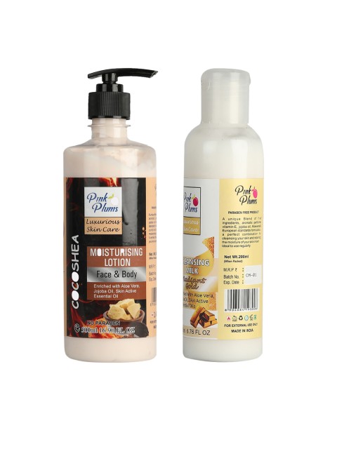 

Pink Plums 2 Pcs Face & Body Moisturising with Body Lotion Cleansing Milk 700 ml, Multi