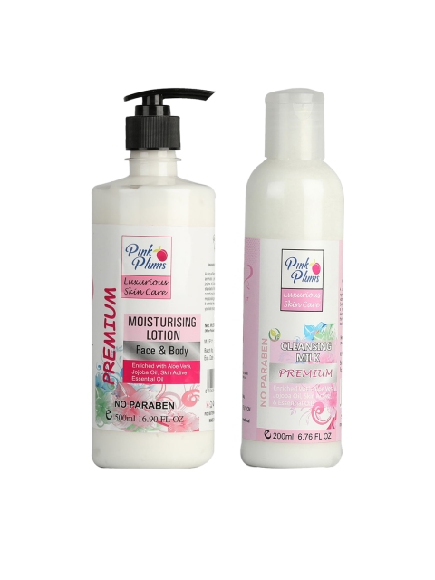 

Pink Plums 2 Pcs Face & Body Moisturising with Body Lotion Cleansing Milk 700 ml, Multi