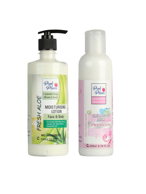 

Pink Plums 2 Pcs Face & Body Moisturising with Body Lotion Cleansing Milk 700 ml, Multi