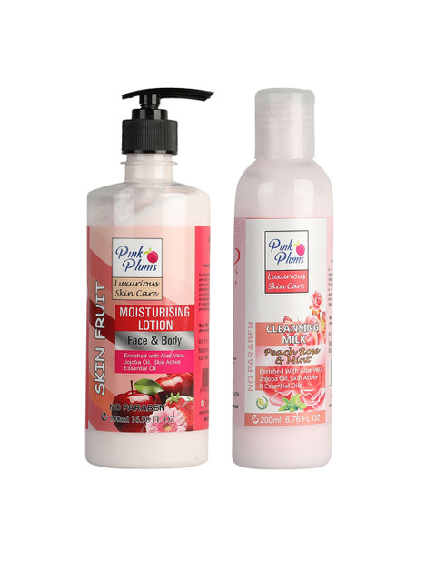 

Pink Plums 2 Pcs Face & Body Moisturising with Body Lotion Cleansing Milk 700 ml, Multi
