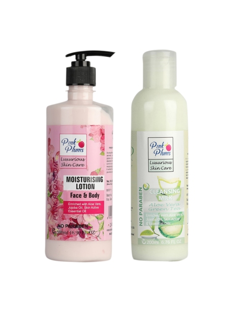 

Pink Plums 2 Pcs Face & Body Moisturising with Body Lotion Cleansing Milk 700 ml, Multi