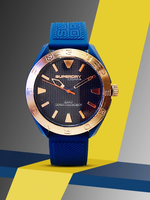 

Superdry Men Black Brass Dial & Blue Textured Straps Analogue Watch SYG352U