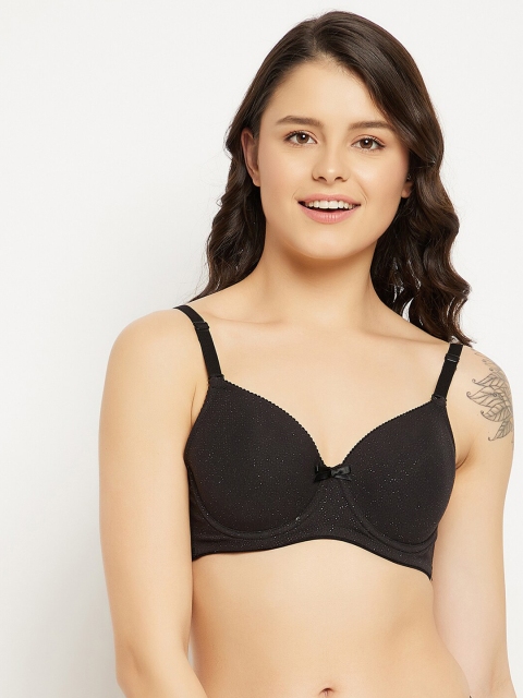 

Clovia Black T-shirt Bra Underwired Lightly Padded BR2060P1332E
