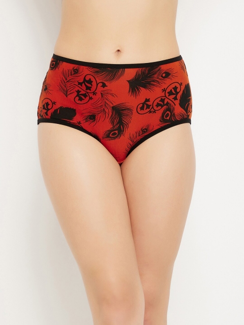 

Clovia Women Orange & Black Printed Cotton Hipster Briefs