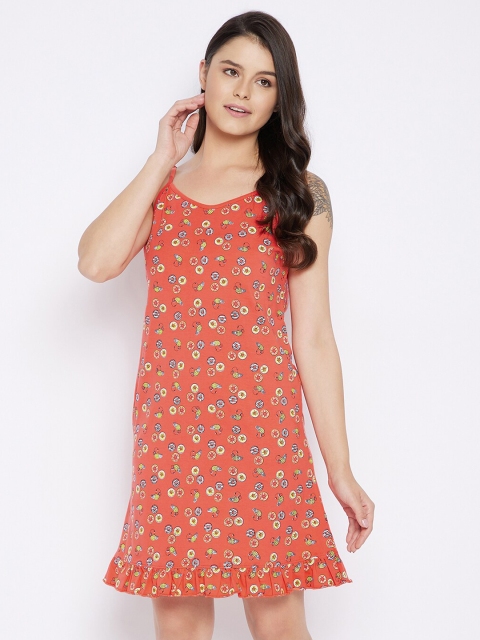 

Clovia Orange Printed Cotton Nightdress