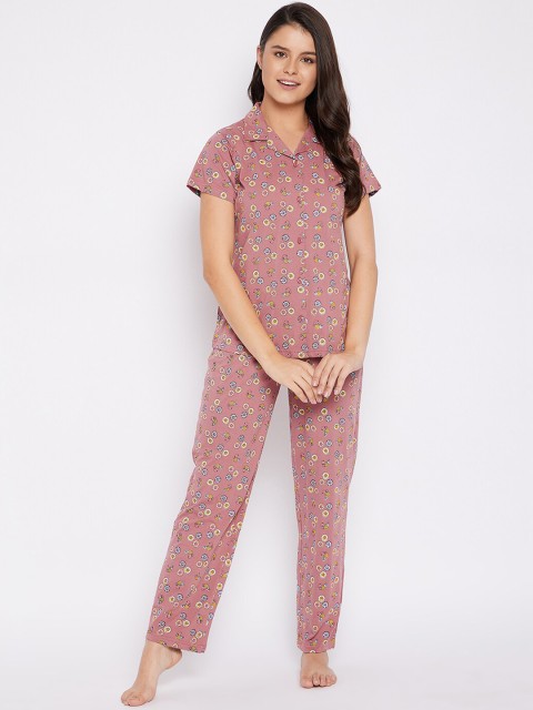 

Clovia Women Pink & Blue Printed Night suit