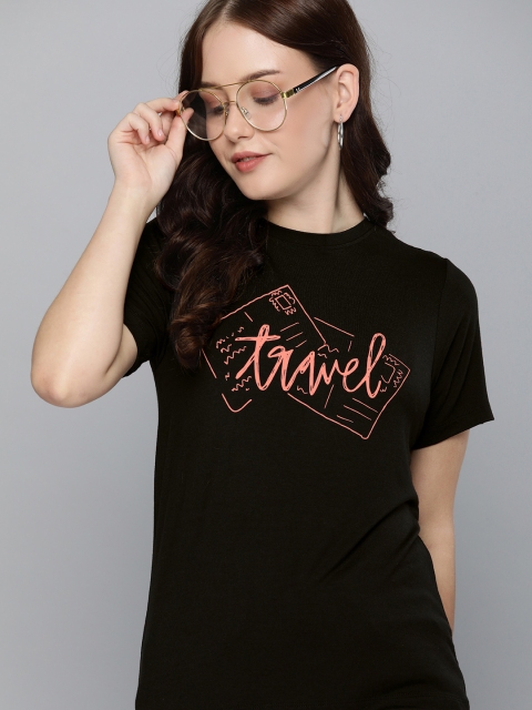 

Mast & Harbour Women Black Typography Printed T-shirt