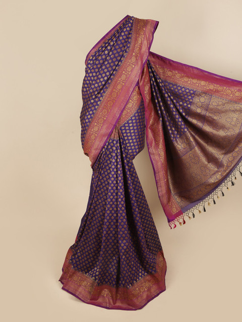 

Pothys Violet & Gold-Toned Ethnic Motifs Art Silk Saree
