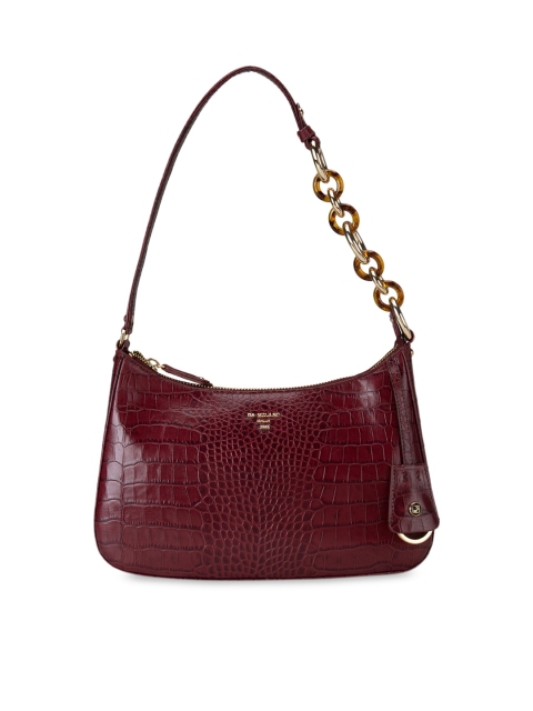 

Da Milano Burgundy Textured Leather Structured Handheld Bag