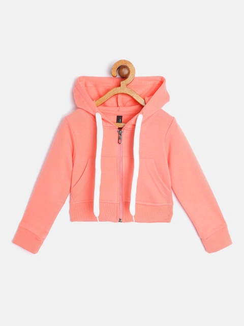 

GAME BEGINS Girls Peach-Coloured Cotton Solid Hooded Sweatshirt