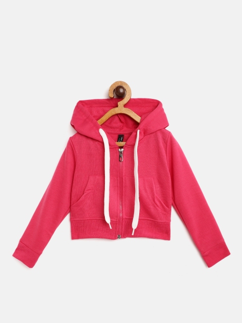 

GAME BEGINS Girls Fuchsia Pink Cotton Solid Hooded Sweatshirt