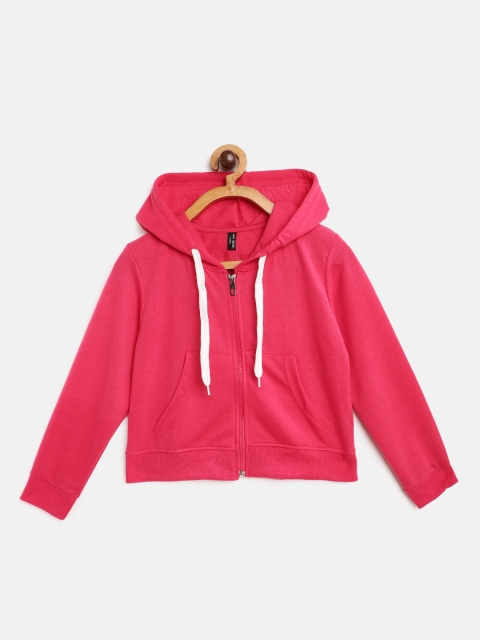 

GAME BEGINS Girls Fuchsia Pink Cotton Solid Hooded Sweatshirt