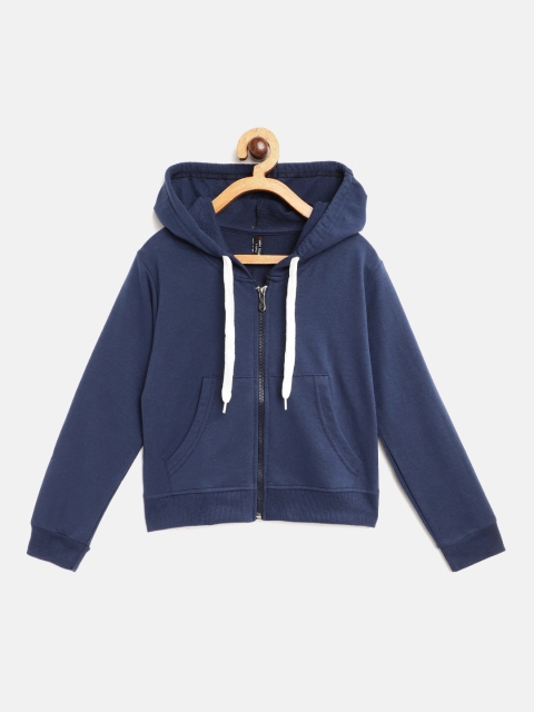 

GAME BEGINS Girls Navy Cotton Solid Hooded Sweatshirt, Navy blue