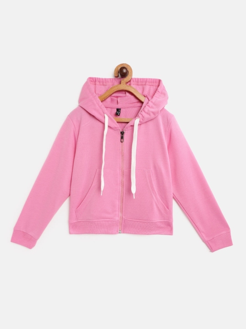 

GAME BEGINS Girls Pink Cotton Solid Hooded Sweatshirt