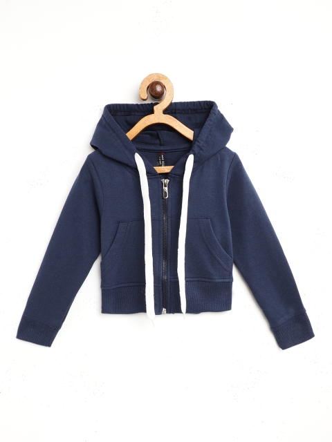 

GAME BEGINS Girls Navy Cotton Solid Hooded Sweatshirt, Navy blue