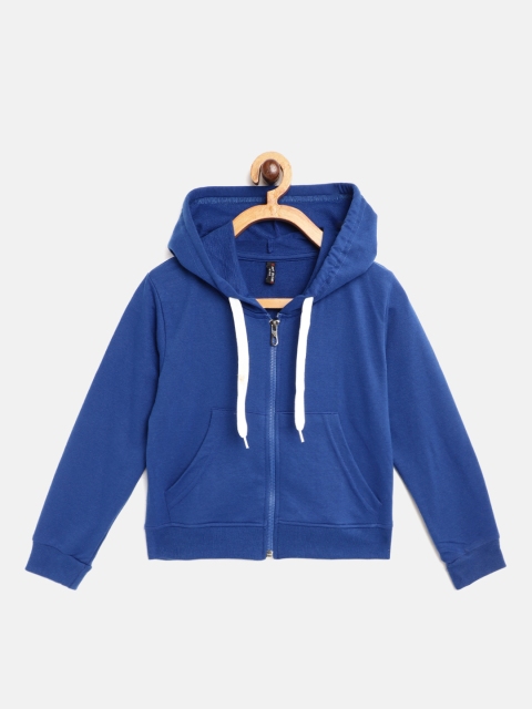 

GAME BEGINS Girls Blue Cotton Solid Hooded Sweatshirt