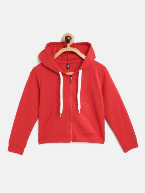 

GAME BEGINS Girls Red Cotton Solid Hooded Sweatshirt