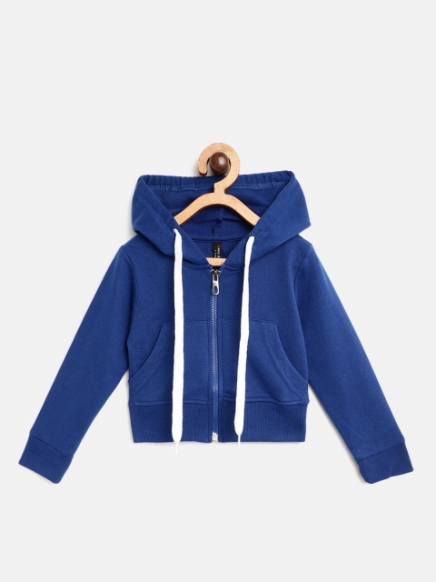 

GAME BEGINS Girls Blue Cotton Solid Hooded Sweatshirt