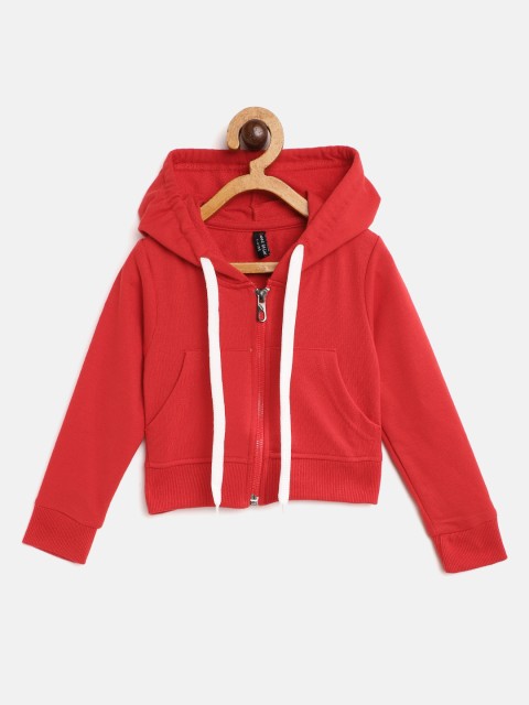 

GAME BEGINS Girls Red Cotton Solid Hooded Sweatshirt