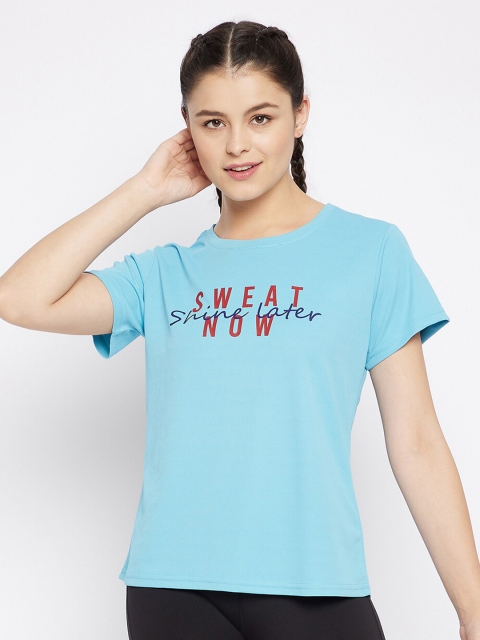 

Clovia Women Blue & Red Typography Printed Training or Gym T-shirt
