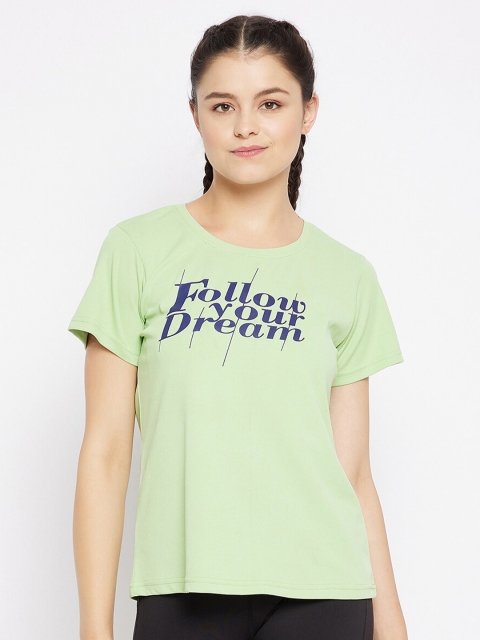 

Clovia Women Green & Blue Typography Printed T-shirt
