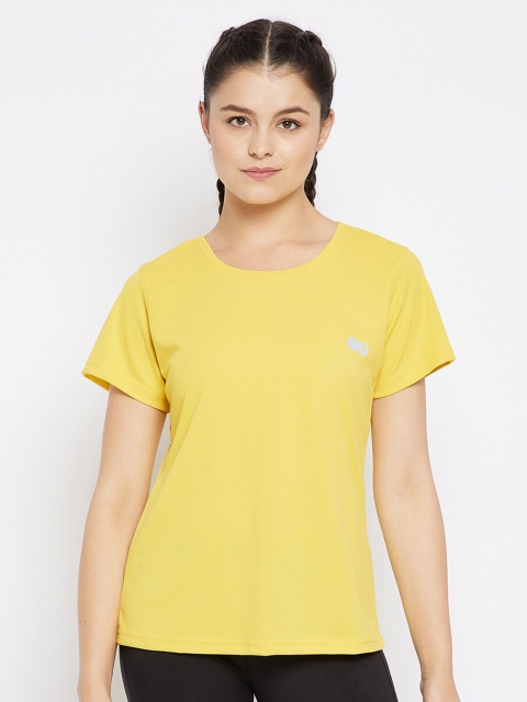 

Clovia Women Yellow Training or Gym Comfort Fit Active T-shirt