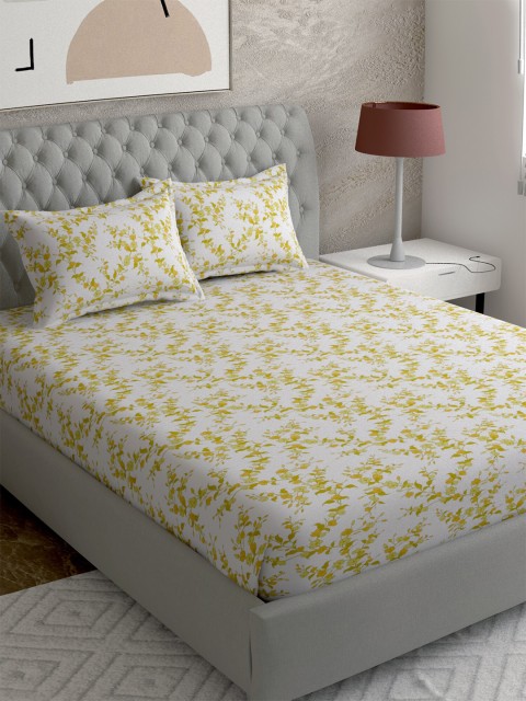 

EverHOME Off White & Mustard Floral 210 TC Super King Bedsheet with 2 Pillow Covers