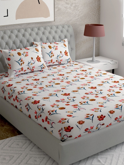

EverHOME White & Maroon Floral 210 TC Super King Bedsheet with 2 Pillow Covers