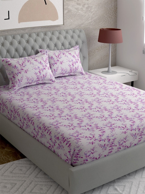 

EverHOME Off White & Pink Floral 210 TC Super King Bedsheet with 2 Pillow Covers