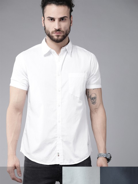 

Roadster Men Pack of 3 Pure Cotton Solid Casual Shirt, White