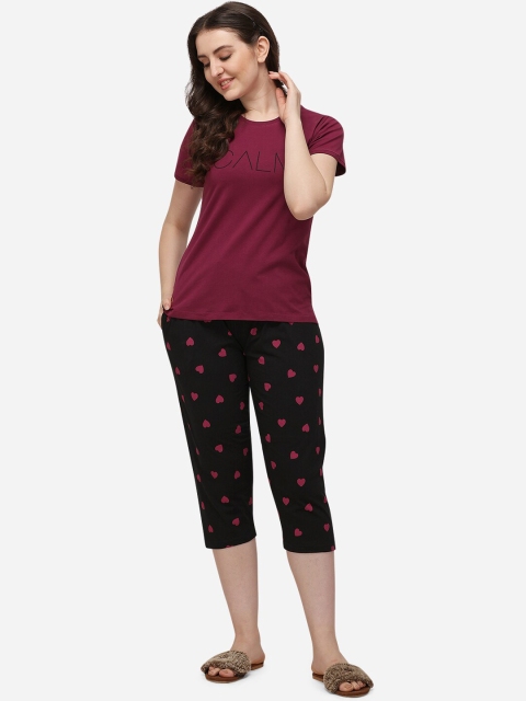

Lenissa Women Burgundy & Black Printed Night suit