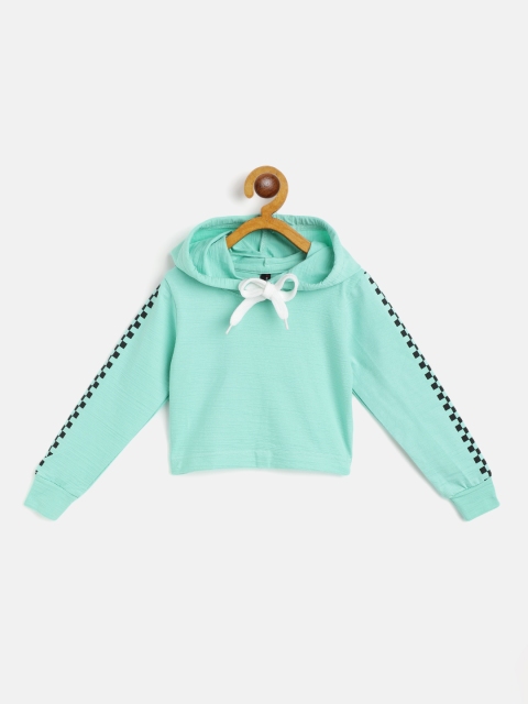 

GAME BEGINS Girls Sea Green Cotton Hooded Crop Top