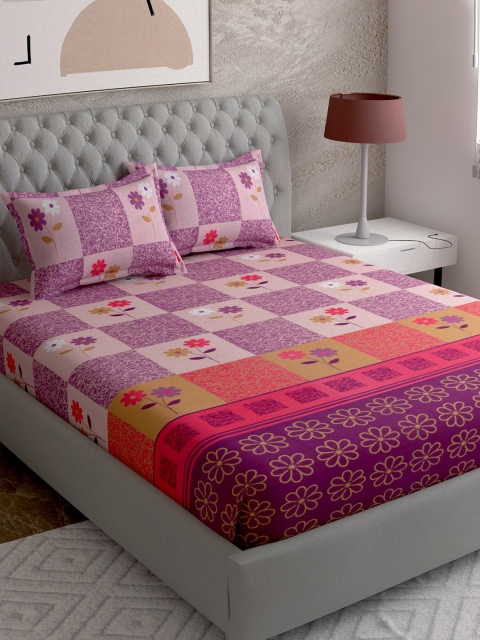 

EverHOME Purple & Pink Floral 144 TC Super King Bedsheet with 2 Pillow Covers