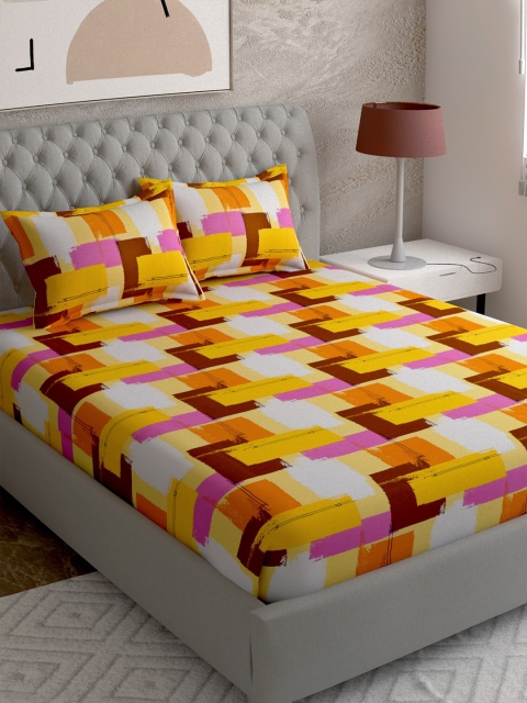 

EverHOME Multicoloured Geometric Printed Cotton 210 TC Super King Bedsheet with 2 Pillow Covers, Multi
