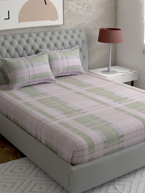 

EverHOME Pink & Green Geometric Printed Cotton 210 TC Super King Bedsheet with 2 Pillow Covers