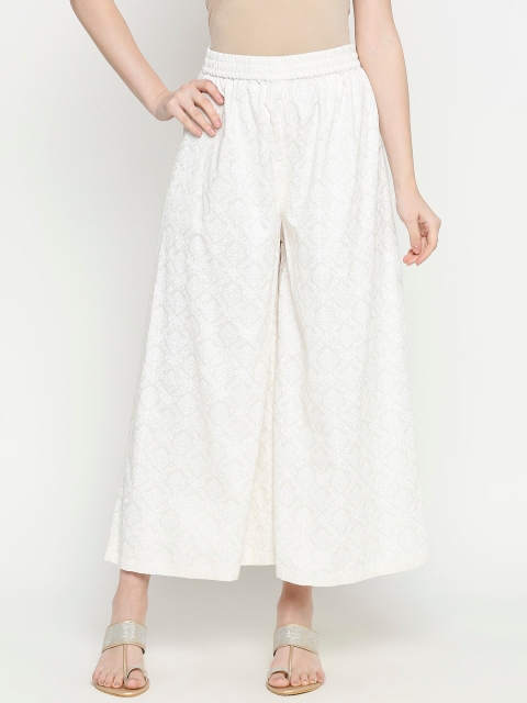 

RANGMANCH BY PANTALOONS Women Off White Floral Printed Palazzos