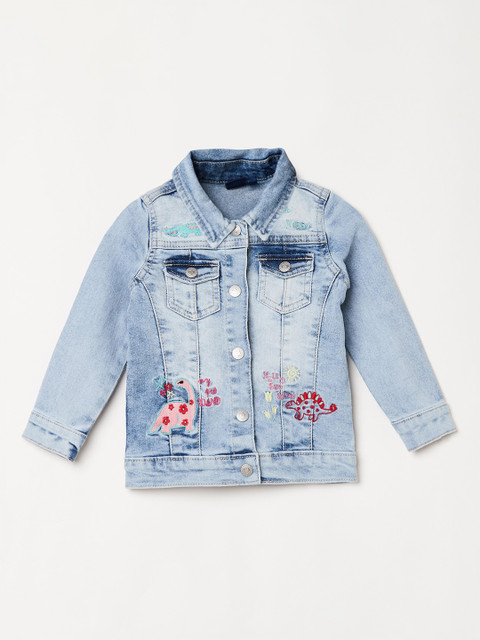 

Juniors by Lifestyle Girls Blue Floral Denim Jacket with Embroidery
