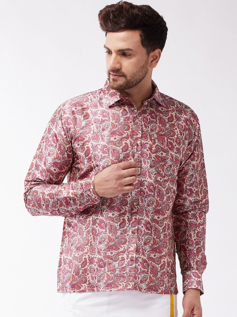 

VASTRAMAY Men Pink Ethnic Motifs Printed Party Shirt