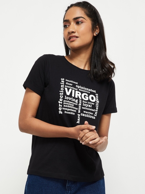 

max Women Black Typography Printed T-shirt