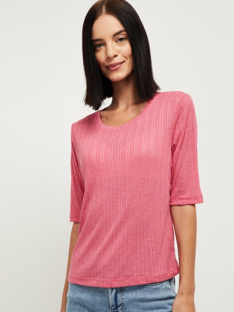 

max Women Pink Drop-Shoulder Sleeves Pockets T-shirt