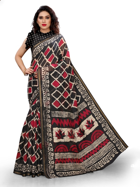 

KALINI Black & Maroon Printed Saree