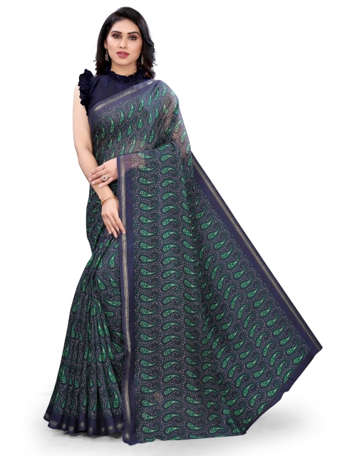 

KALINI Blue & Green Paisley Printed Saree